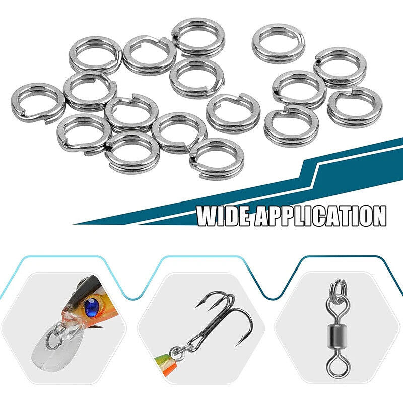 250 x STAINLESS STEEL SPLIT RINGS 5 SIZES HIGH STRENGTH FISHING LURE CONNECTOR