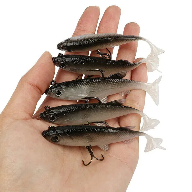 5 x SOFT FISHING LURES SET 8cm, HOOKS