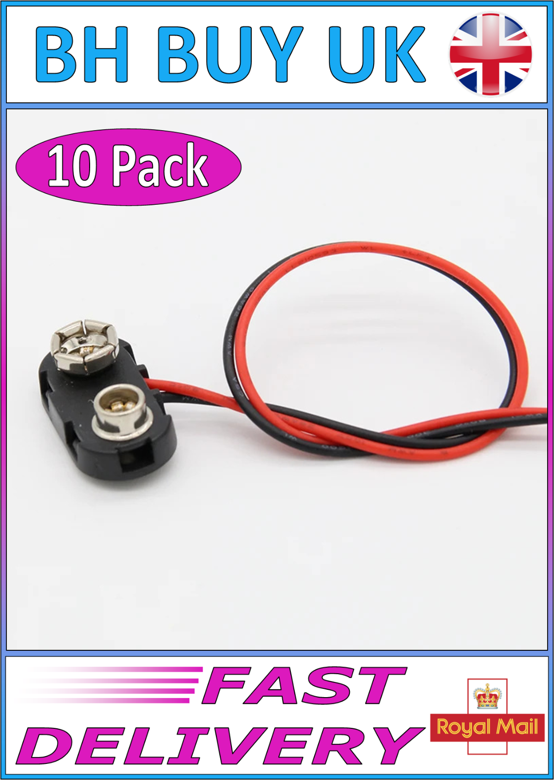 10 x 9V BATTERY SNAP CONNECTOR LEAD