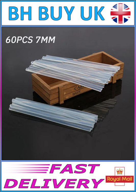 60 x 7mm GLUE STICKS 100mm LONG, TRANSPARENT