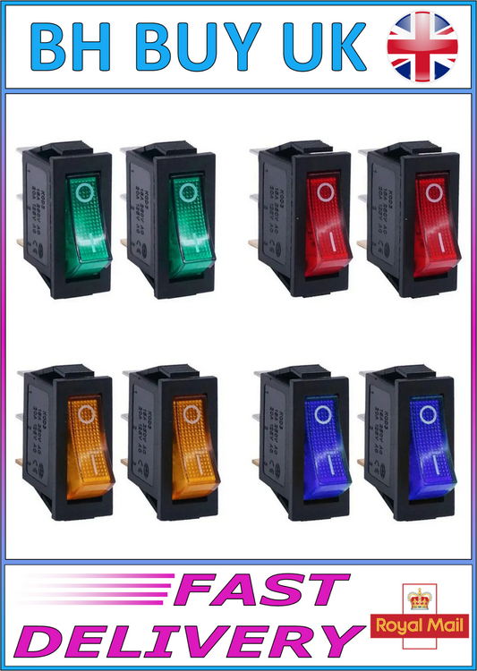 8 x AC 250V/15A ILLUMINATED LED ON/OFF SPST 3 PIN 2 POSSITION ROCKER SWITCH