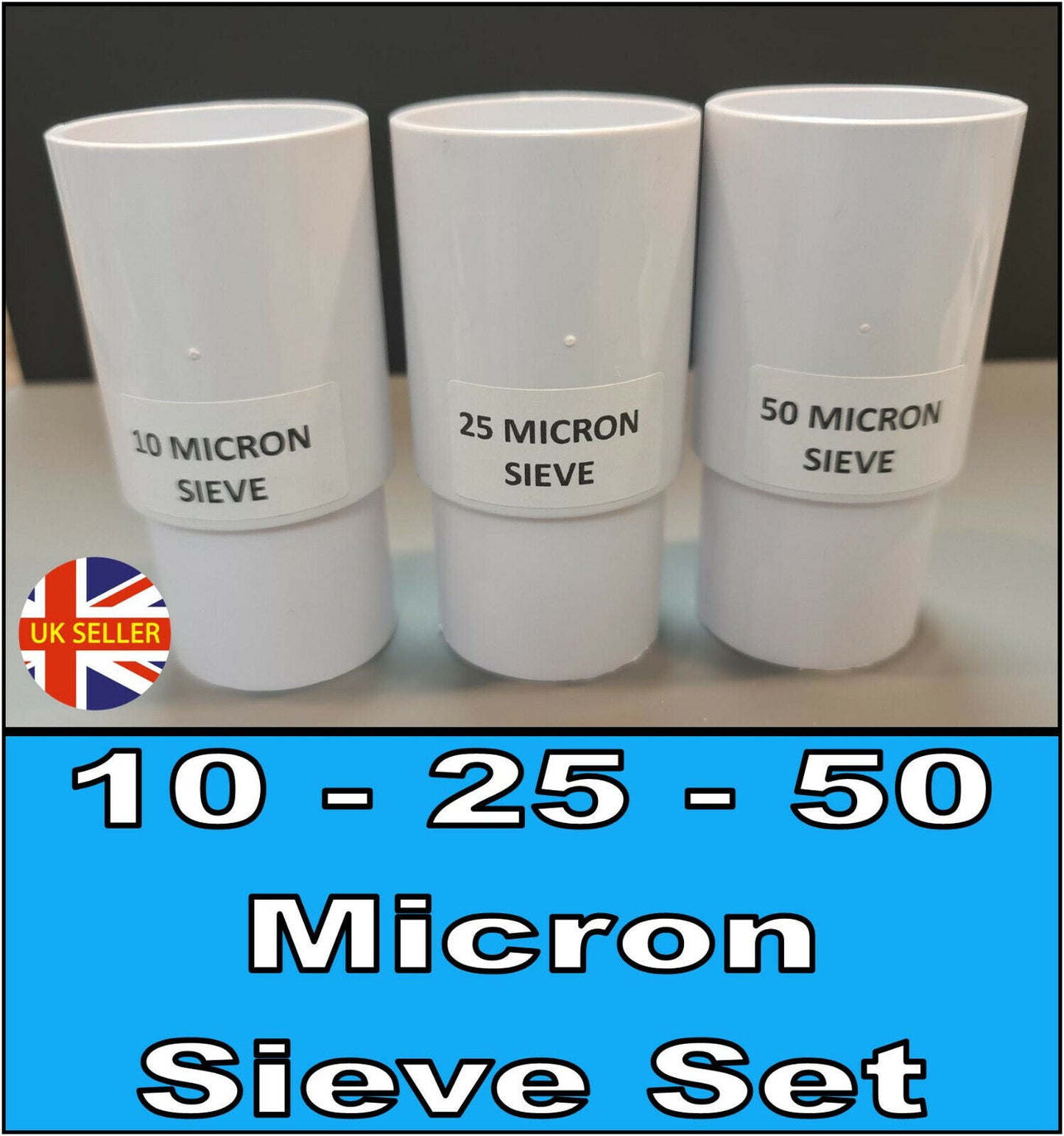 10 25 50 MICRON NYLON MESH STACKABLE SIEVE SET