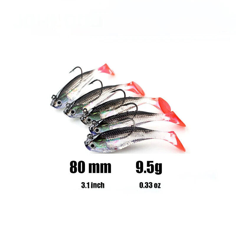 5 x SOFT RED TAIL FISHING LURES SET 8cm