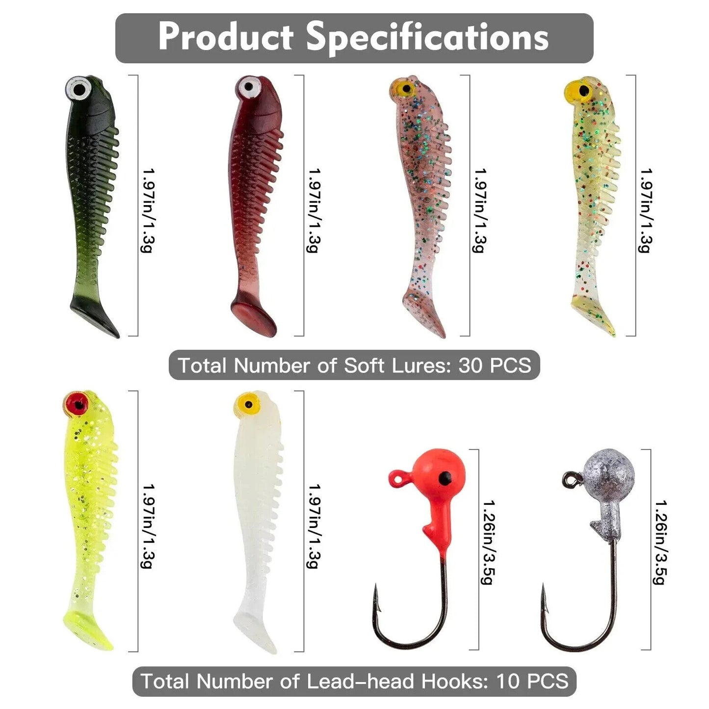 40 SOFT LURE FISHING SET 5cm 3.5g IN CASE