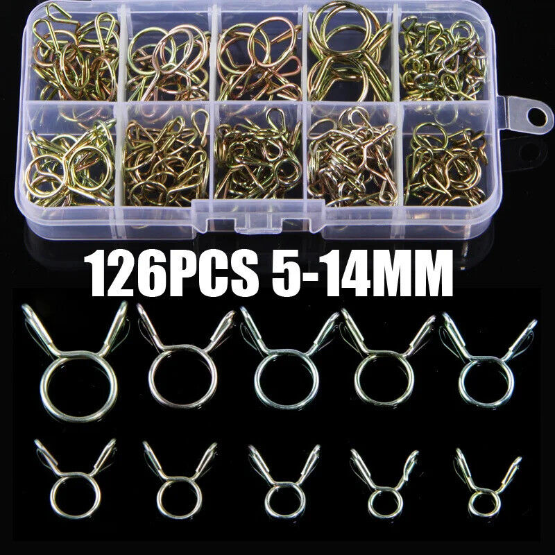 126 x 5mm - 14mm HOSE CLAMP SET, ZINC PLATED SPRING CLAMP