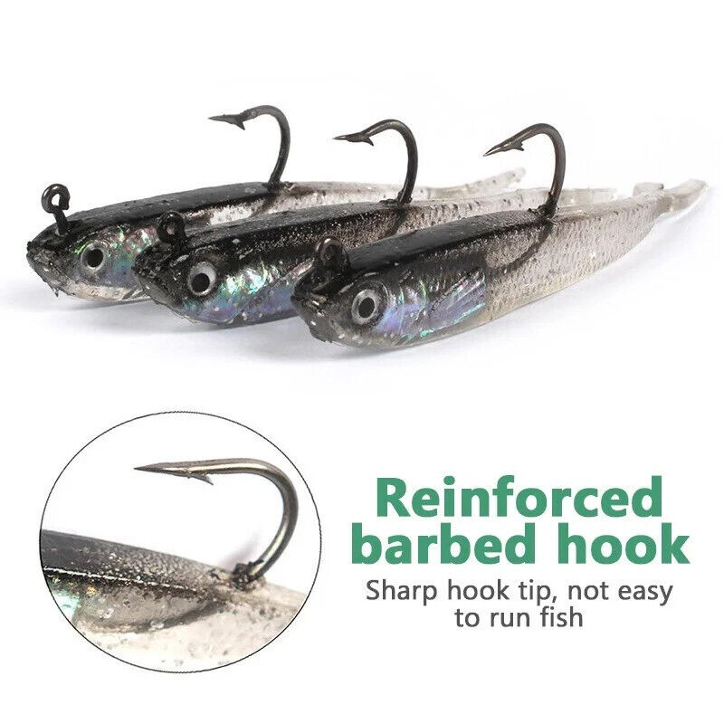 5 x SOFT FISHING LURES SET 7.5cm, HOOKS