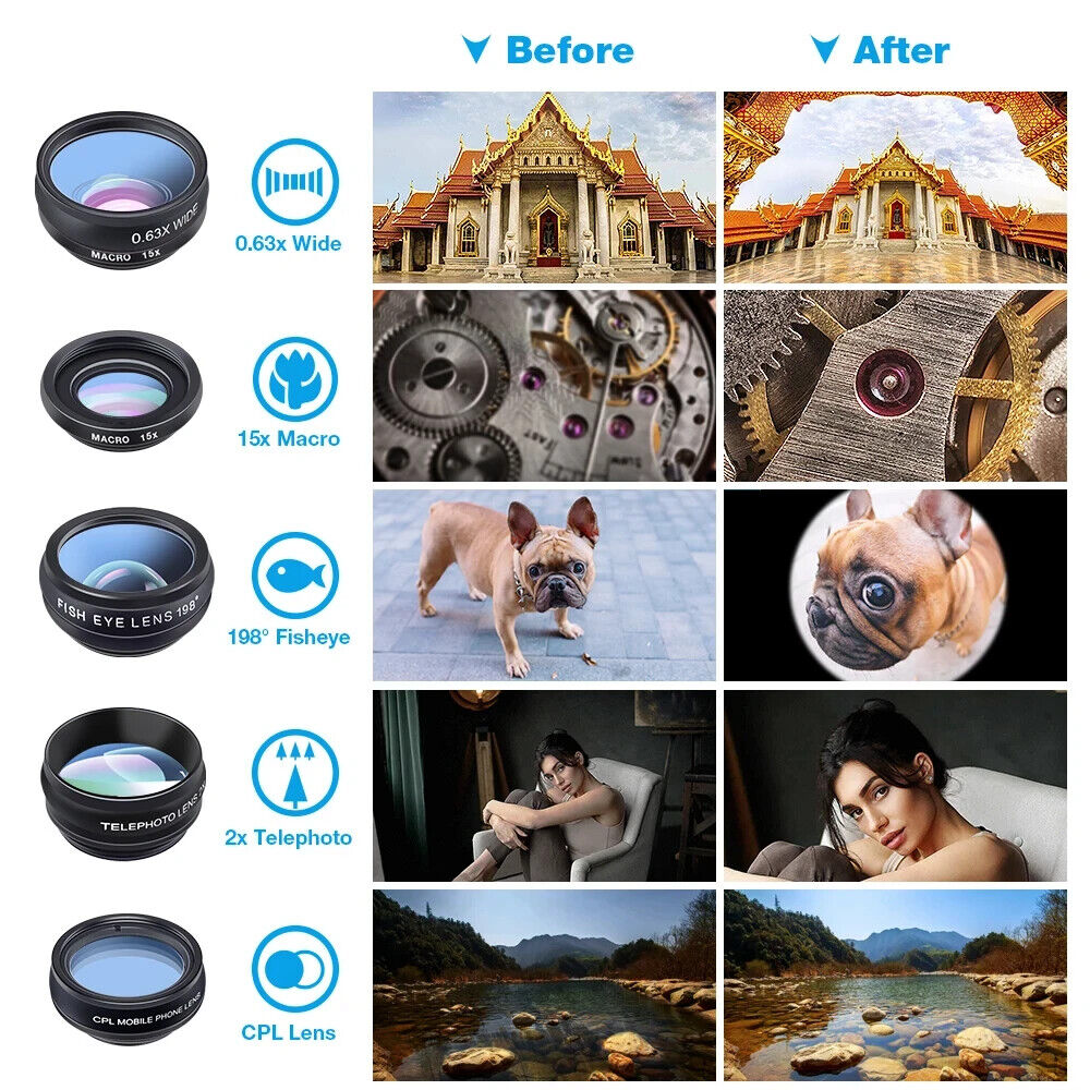 CLIP ON PHONE CAMERA LENSE KIT, 10 IN 1