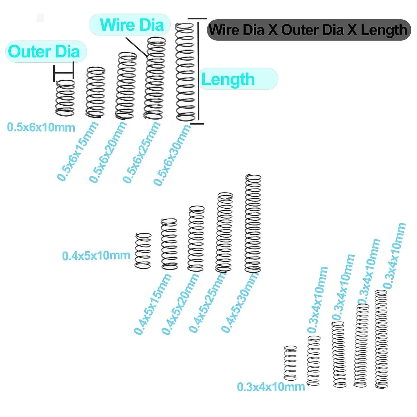 240 x COMPRESSION SPRINGS ASSORTMENT KIT 15 SIZES