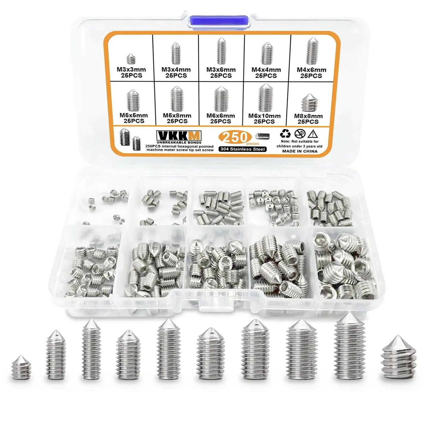 250 x HEADLESS HEX SOCKET SCREWS