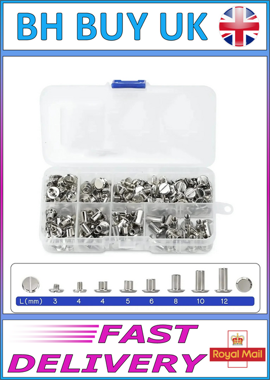 90 x SETS OF FLAT HEAD LEATHER RIVETS SILVER