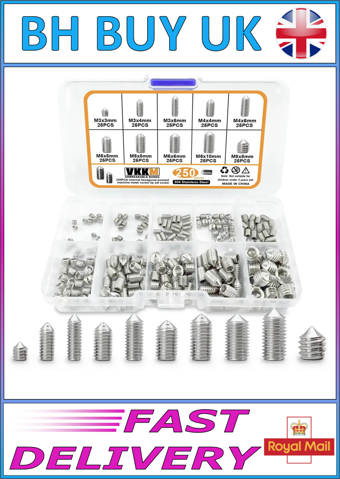 250 x HEADLESS HEX SOCKET SCREWS