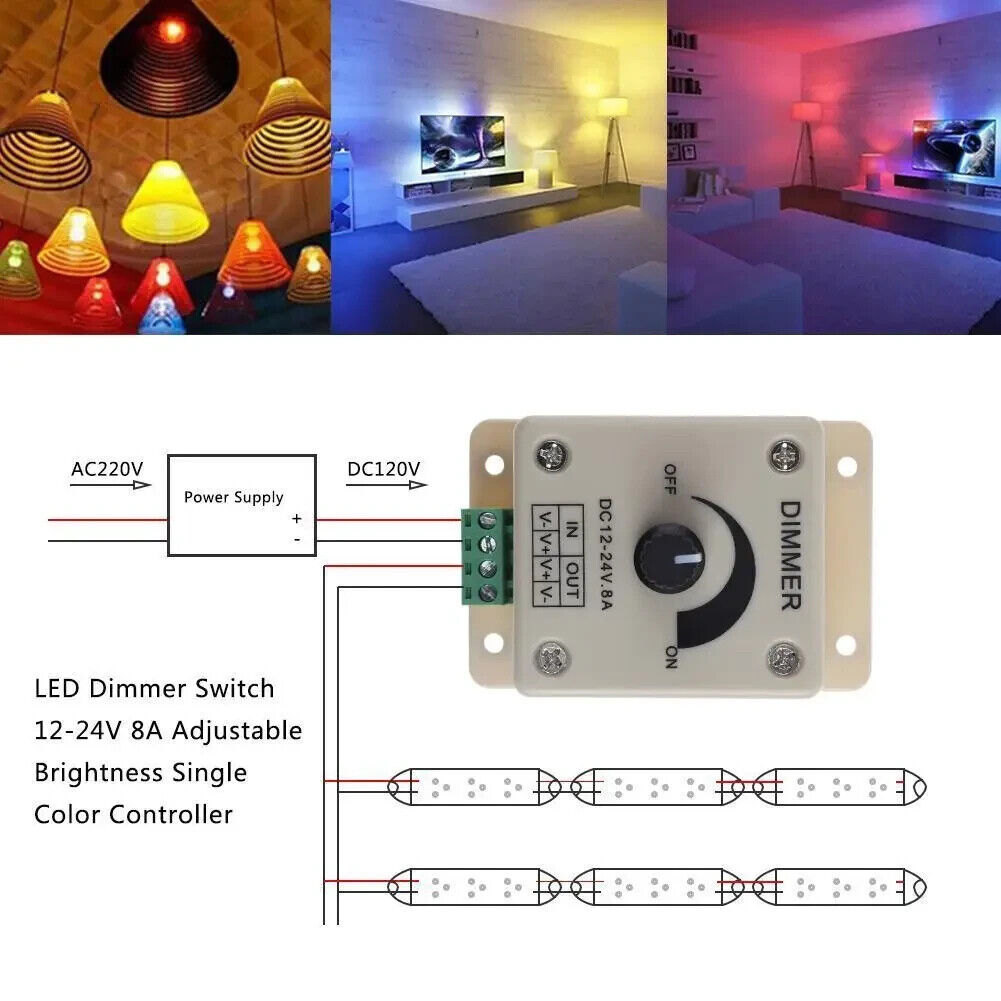 8A LED DIMMER SWITCH 12-24V STEPLESS DIGITAL