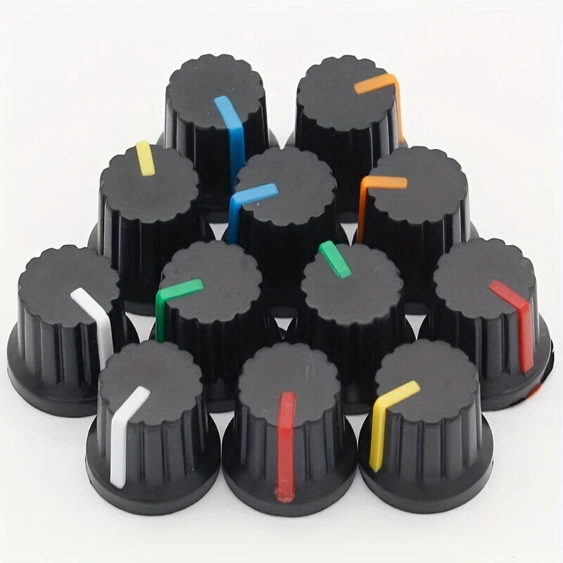 30 x POTENTIOMETER KNOBS 15x17mm 6mm PLASTIC CAPS 5 COLOURS