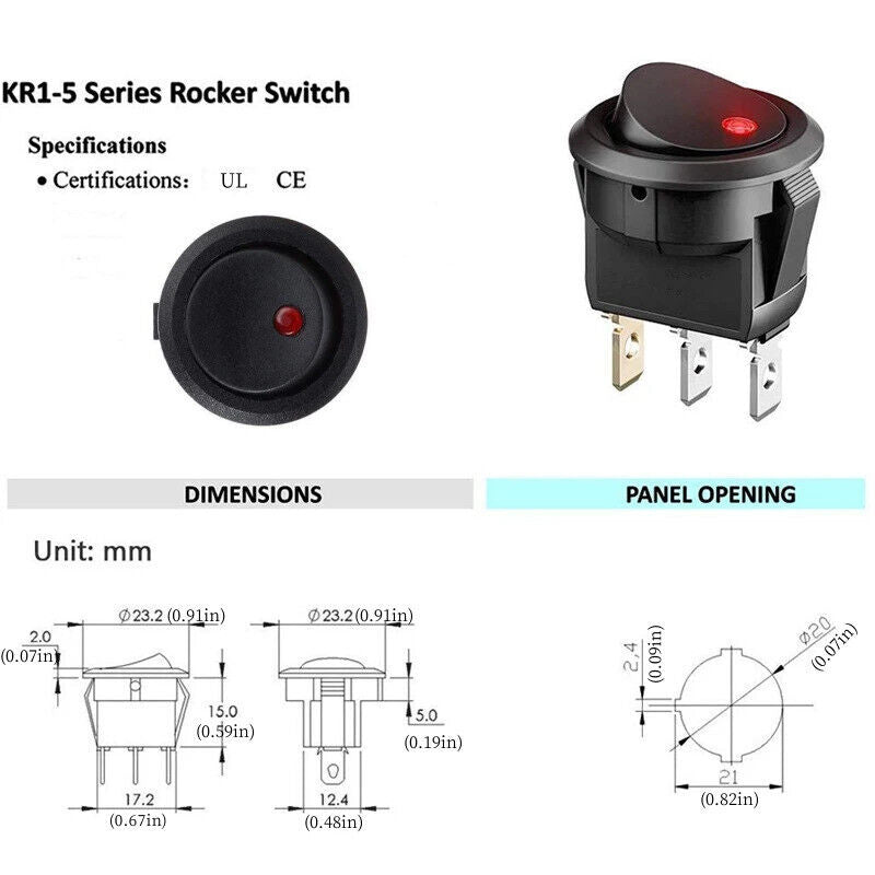 12 x ROUND ROCKER SWITCH LED 12V SPST LIGHT UP TOGGLE