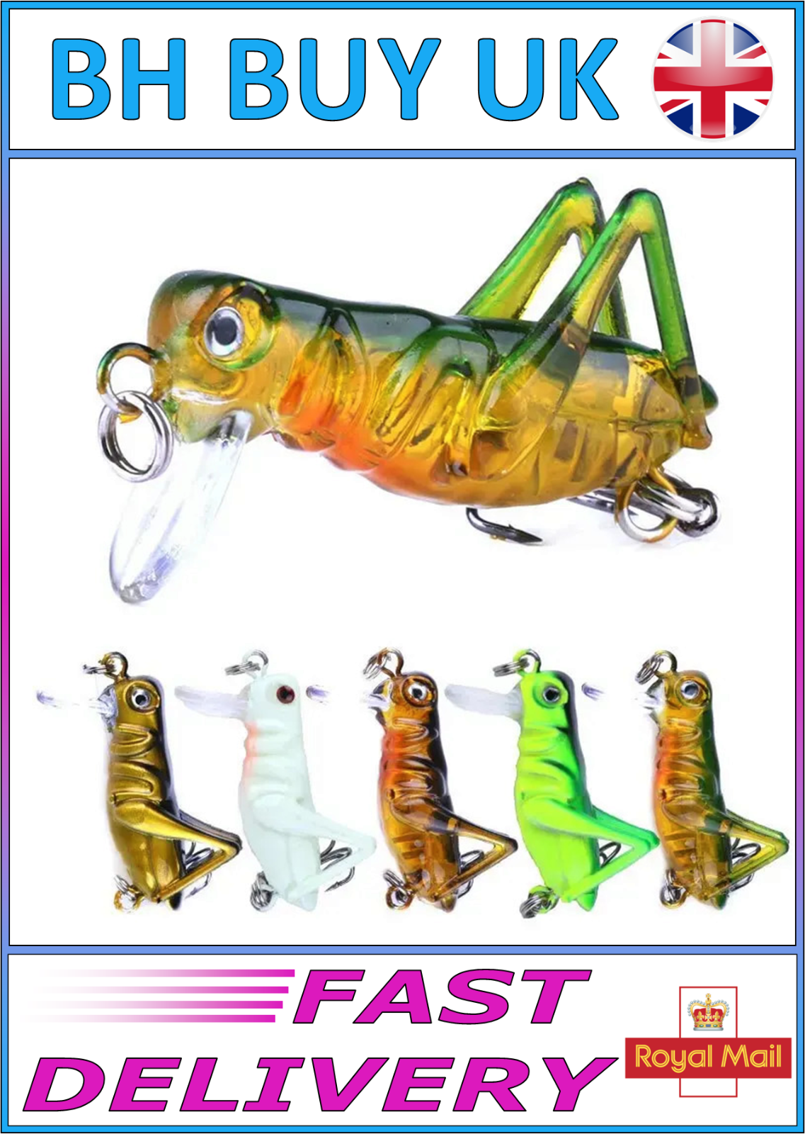 5 x GRASSHOPPER INSECT FISHING LURES 4cm 3g