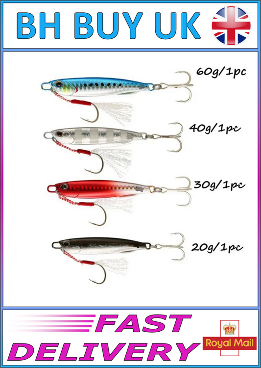 4 x METAL FISHING LURES SET JIGS 20g 30g 40g 60g LURE JIG SPOON SEA BASS