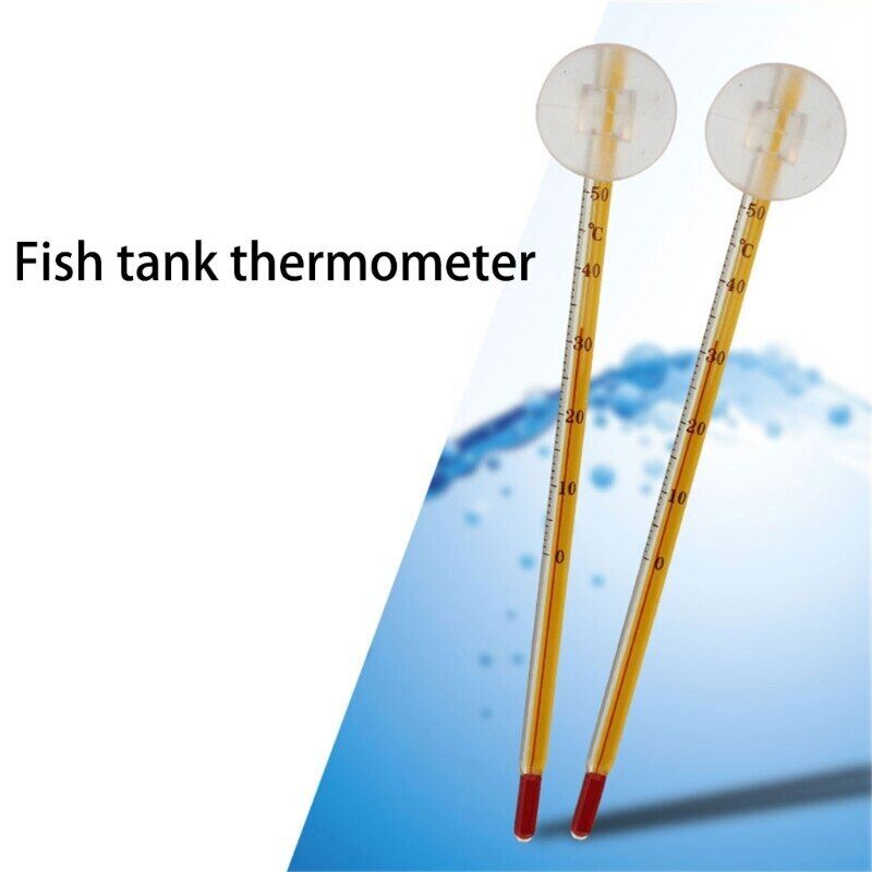 AQUARIUM GLASS 14cm SUCTION THERMOMETER CLEAR & YELLOW