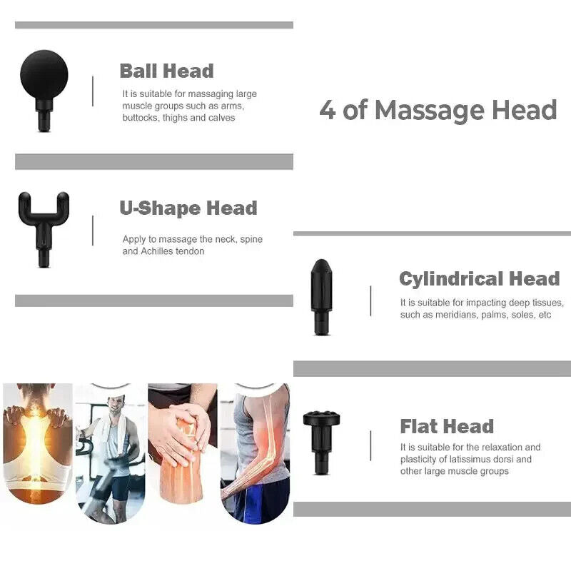 PORTABLE MASSAGE GUN WITH 4 INTERCHANGABLE HEADS