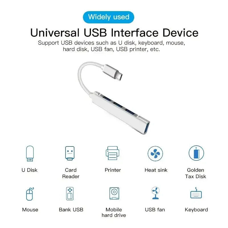 4 PORT USB 3.0 HUB, HIGH SPEED, TYPE C, 2.0 PORTS 5GBPS, PC SPLITTER