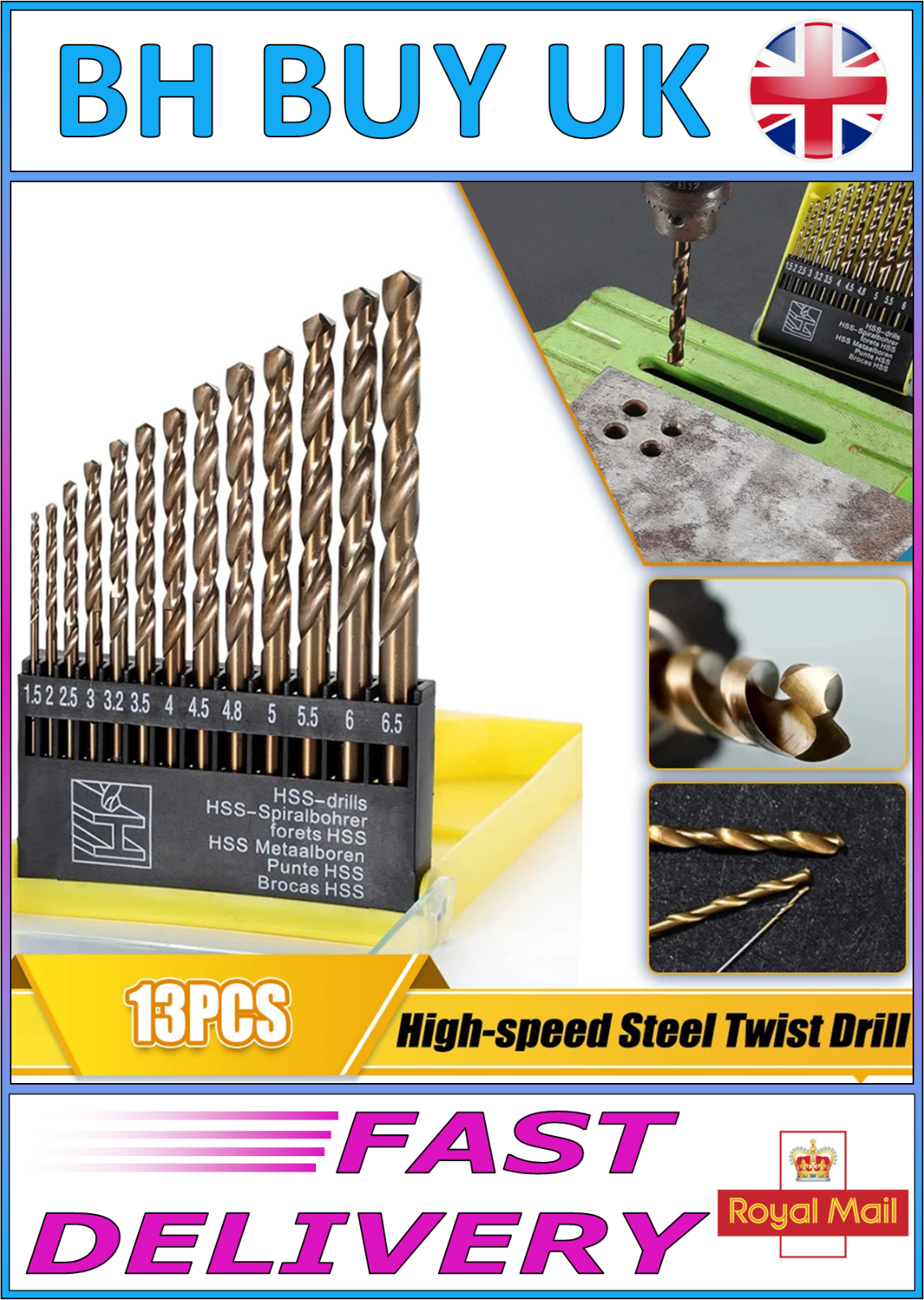 13 x METRIC HSS DRILL BIT SET 1 - 6.5mm STORAGE CASE