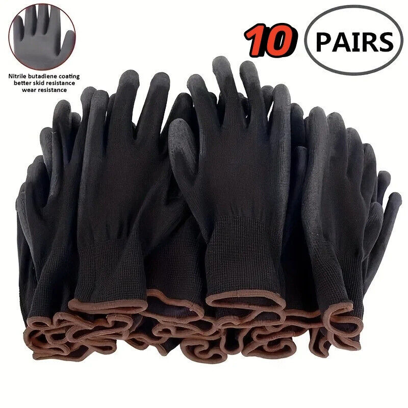 10 x PAIRS DURABLE SAFETY GLOVES ANTI SLIP