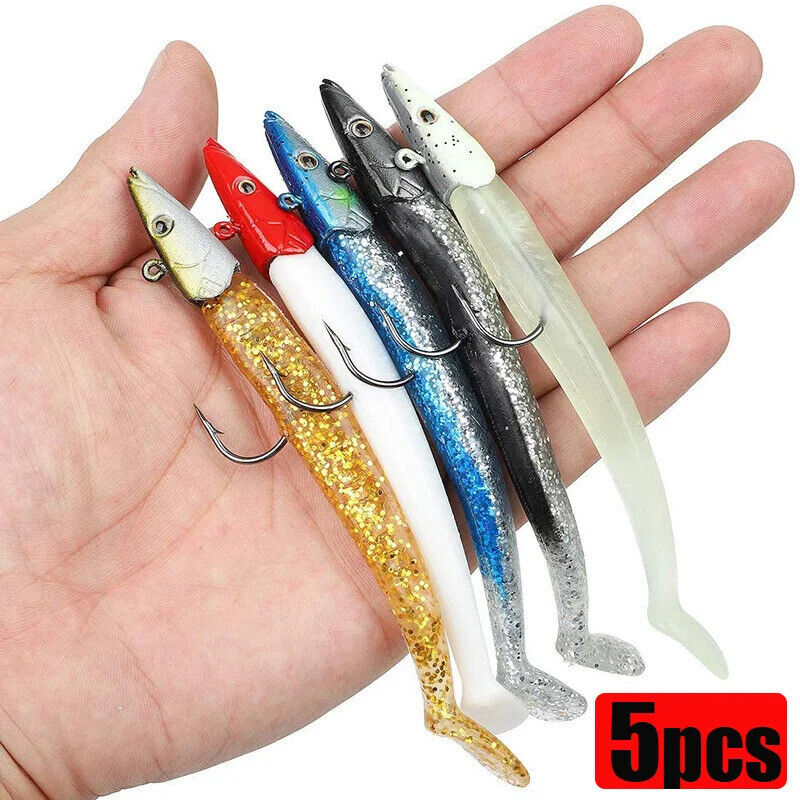 5 x SOFT FISHING LURES SET 11cm, HOOKS