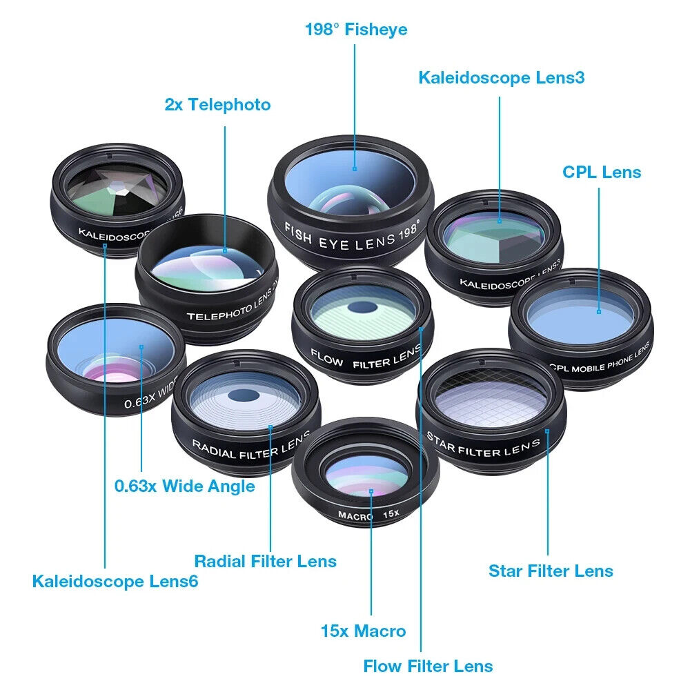 CLIP ON PHONE CAMERA LENSE KIT, 10 IN 1