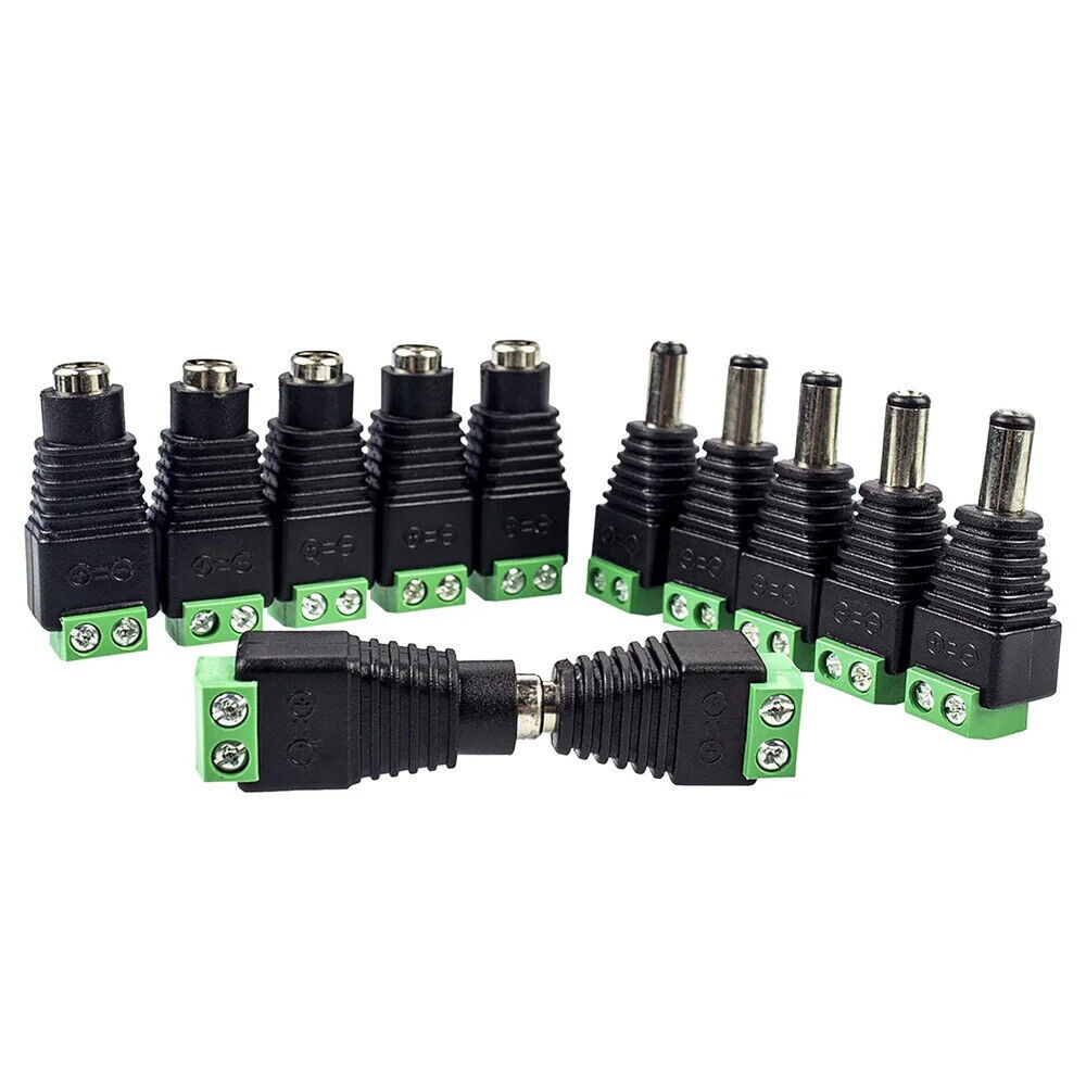 5 x PAIRS MALE & FEMALE SOLDER FREE DC PLUG 5.5 x 2.1mm