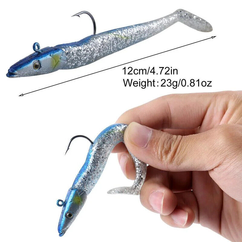 5 x SOFT FISHING LURES SET 11cm, HOOKS