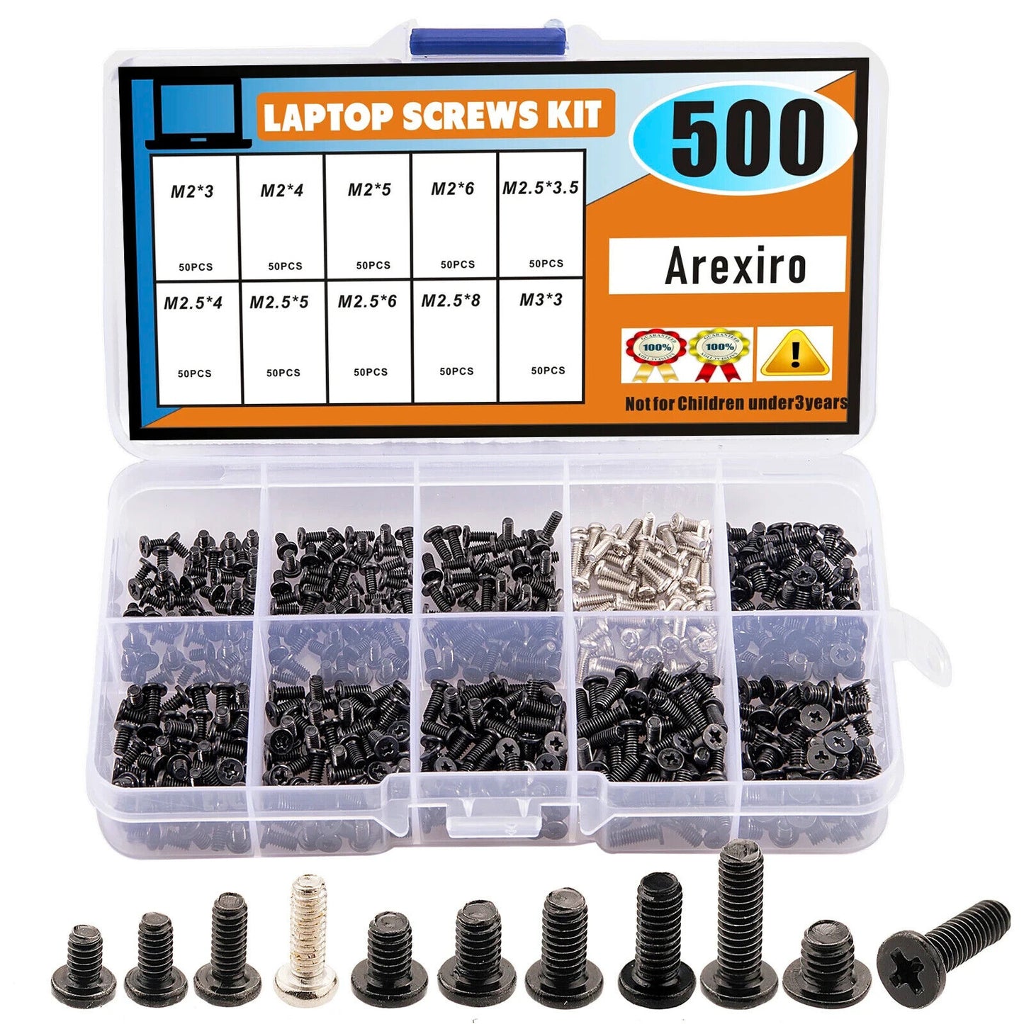 500 x LAPTOP SCREW SET, MINI SCREWS, M2 M2.5 M3, BLACK SILVER