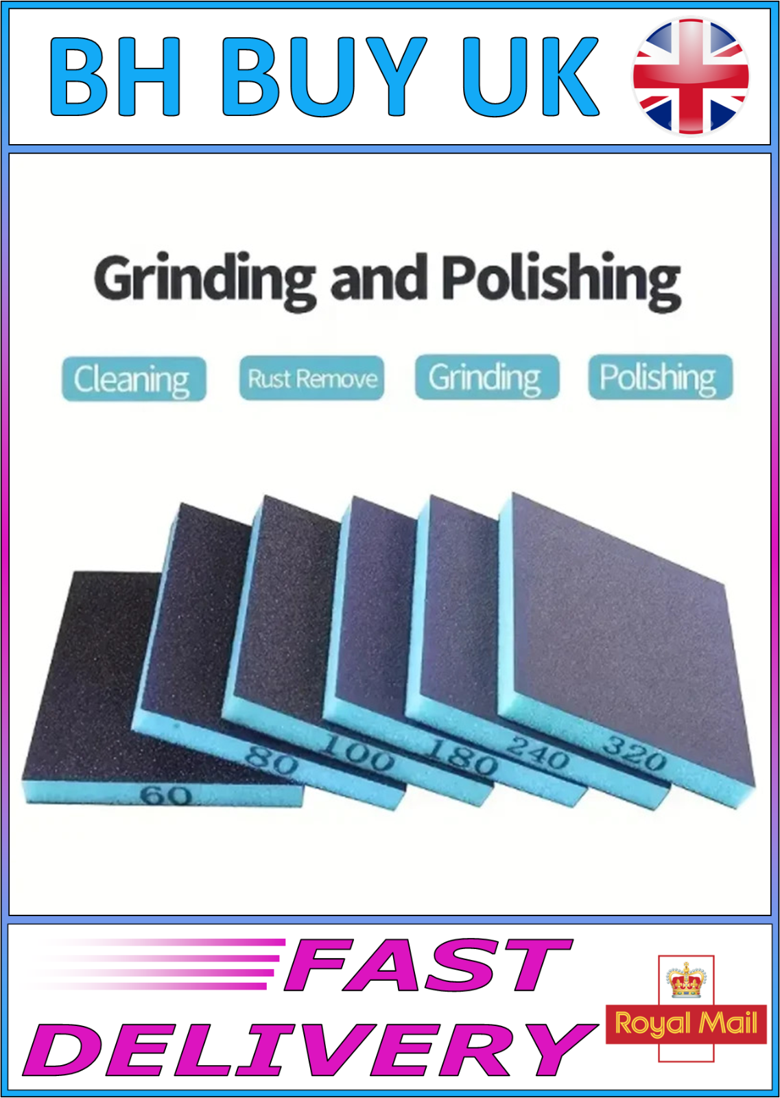 6 x SANDING SPONGES, COARSE MEDIUM FINE GRIT SAND BLOCK