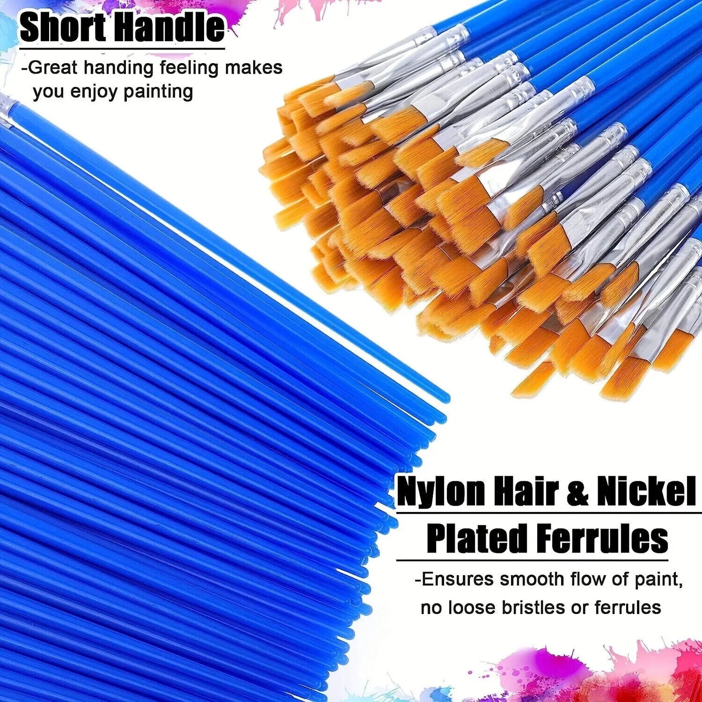 10 x NYLON FLAT PAINT BRUSH SET