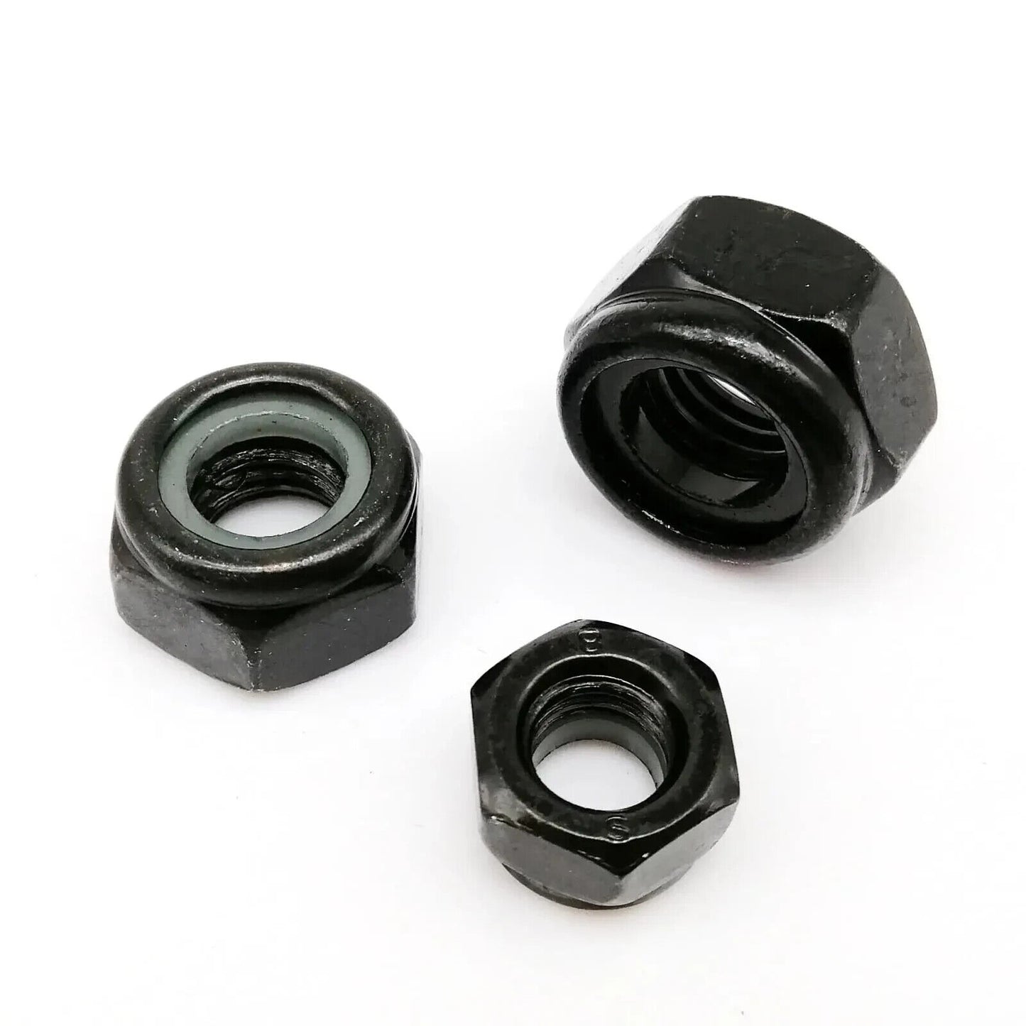 200 x BLACK CARBON STEEL SELF LOCKING NYLON NUT SET, M2 M2.5 M3 M4 M5 M6 M8