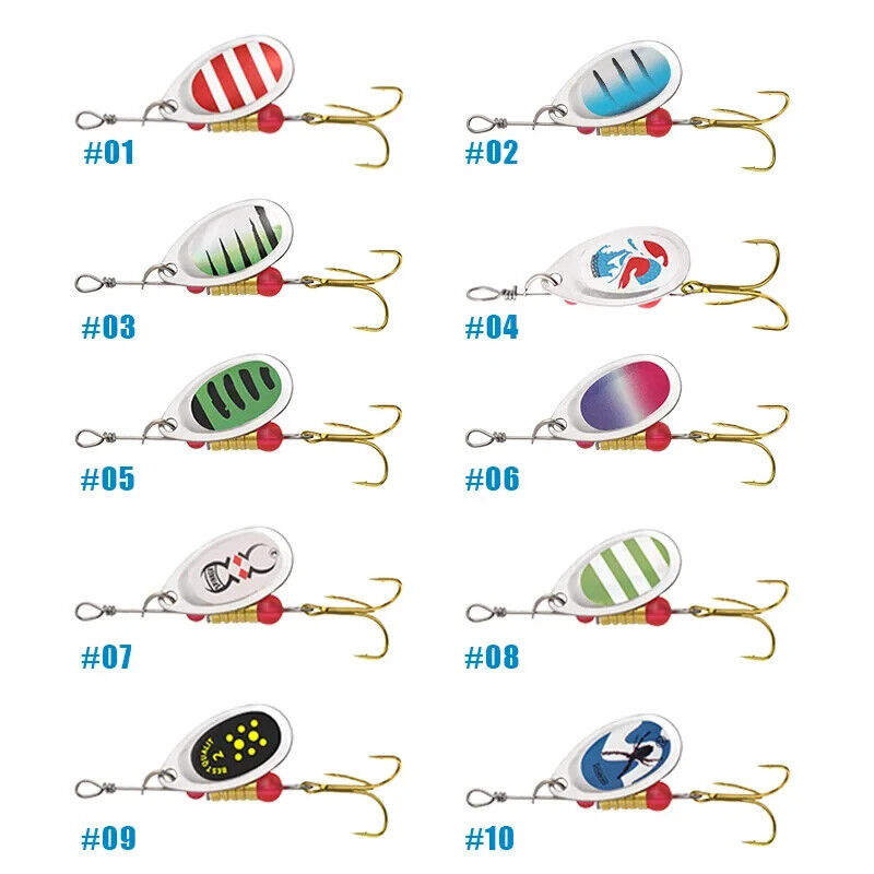 10 x SPINNER FISHING LURES SET IN CASE