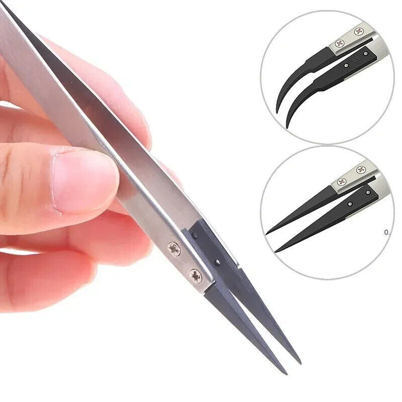 ANTISTATIC SOFT TOUCH TWEEZERS STRAIGHT OR CURVED TIPS