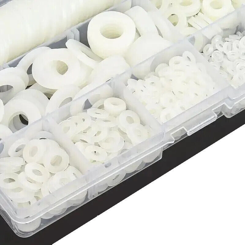 500 x FLAT NYLON WASHER SET, M2 M2.5 M3 M4 M5 M6 M8 M10 WHITE GASKET PLASTIC