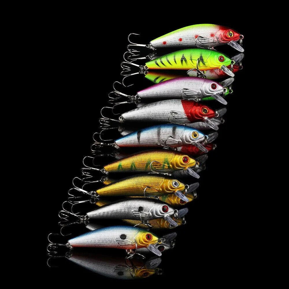 10 x METAL WINTER FISHING LIPLESS LURES SET 7.5cm 9g, HOOKS