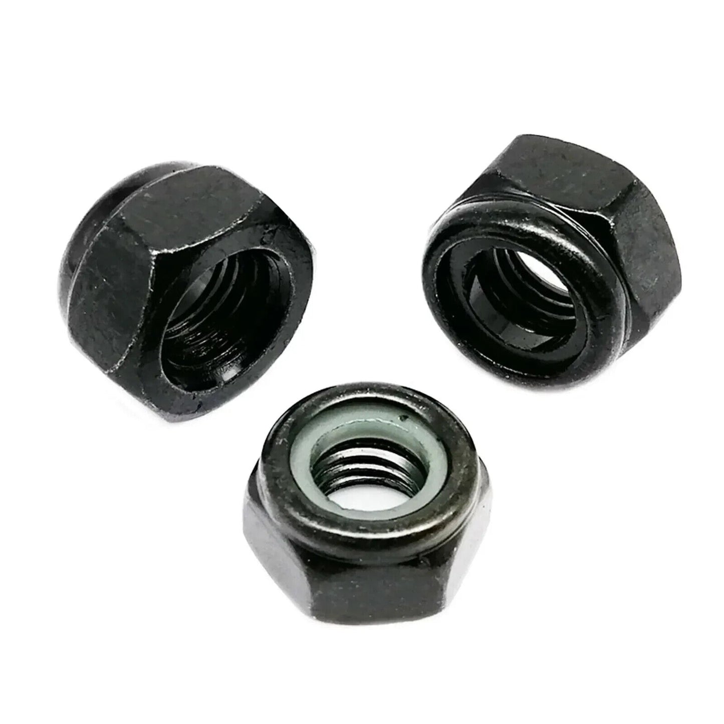 200 x BLACK CARBON STEEL SELF LOCKING NYLON NUT SET, M2 M2.5 M3 M4 M5 M6 M8