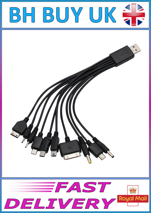 UNIVERSAL USB TO MULTI ADAPTOR, PHONE CHARGER 10 IN 1 CABLE