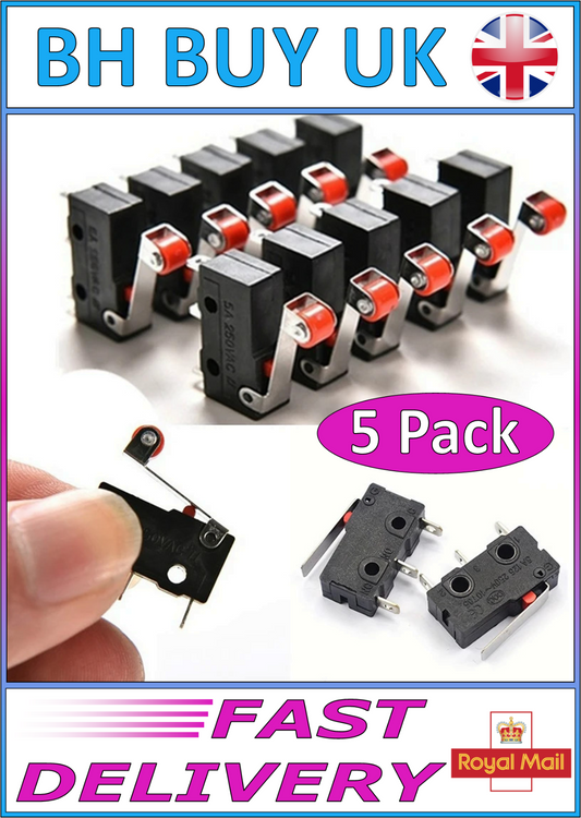 5 x MICRO ROLLER LEVER ARM OPEN CLOSE LIMIT SWITCH KW12-3 PCB MICROSWITCH