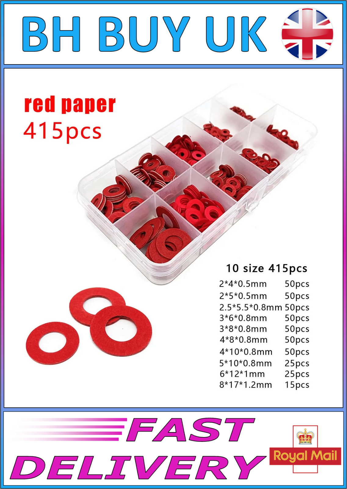 415 x RED FIBRE WASHER SET