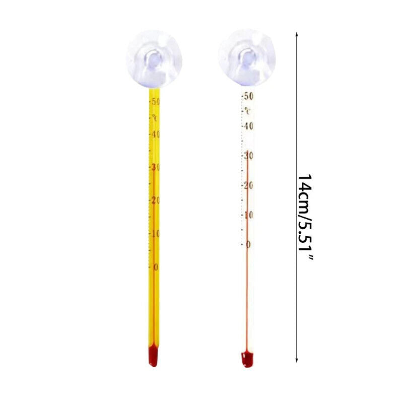 AQUARIUM GLASS 14cm SUCTION THERMOMETER CLEAR & YELLOW