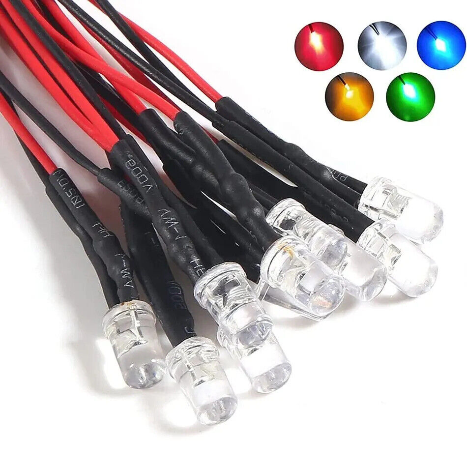 50 x 12V 5MM LED DIODE LIGHTS PRE WIRED 5 COLOURS