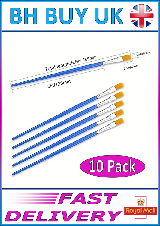 10 x NYLON FLAT PAINT BRUSH SET