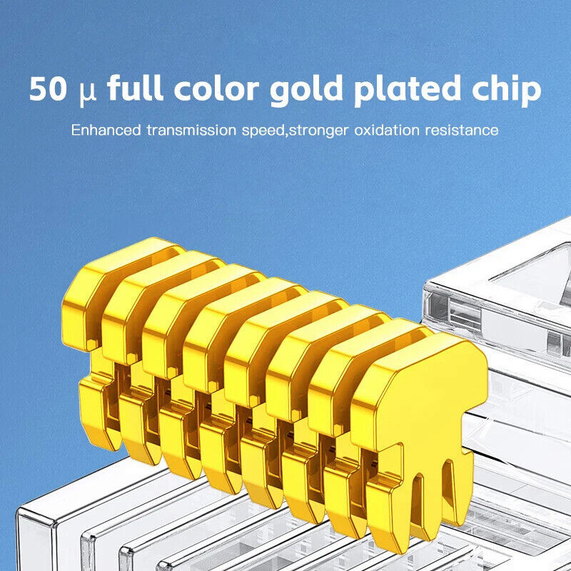 50 x RJ45 CAT6 CONNECTOR GOLD PLATED PASS THROUGH ETHERNET NETWORK CABLE PLUG