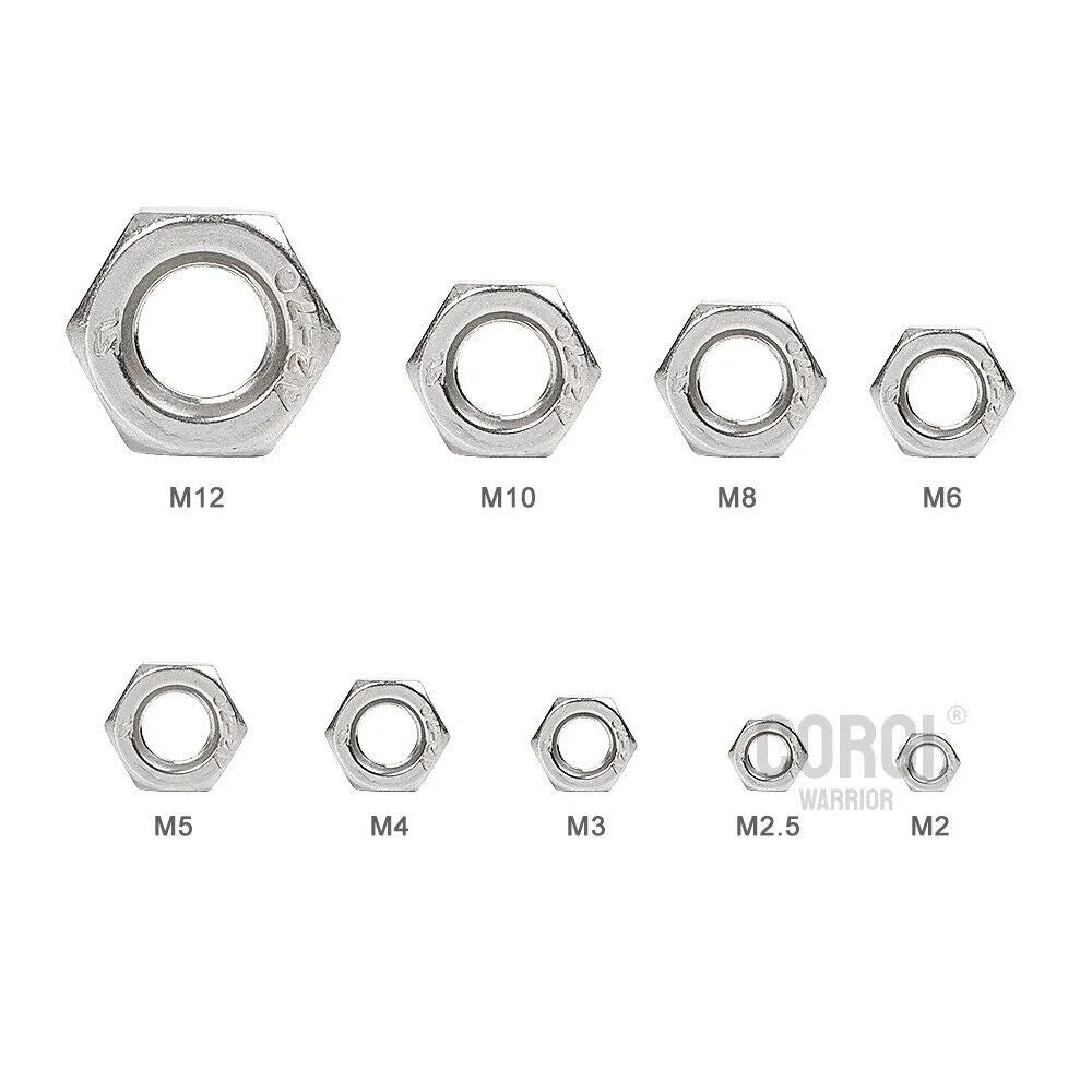 210 x STAINLESS STEEL HEX NUT SET M1.6 M2 M2.5 M3 M4 M5 M6 M8, UK METRIC