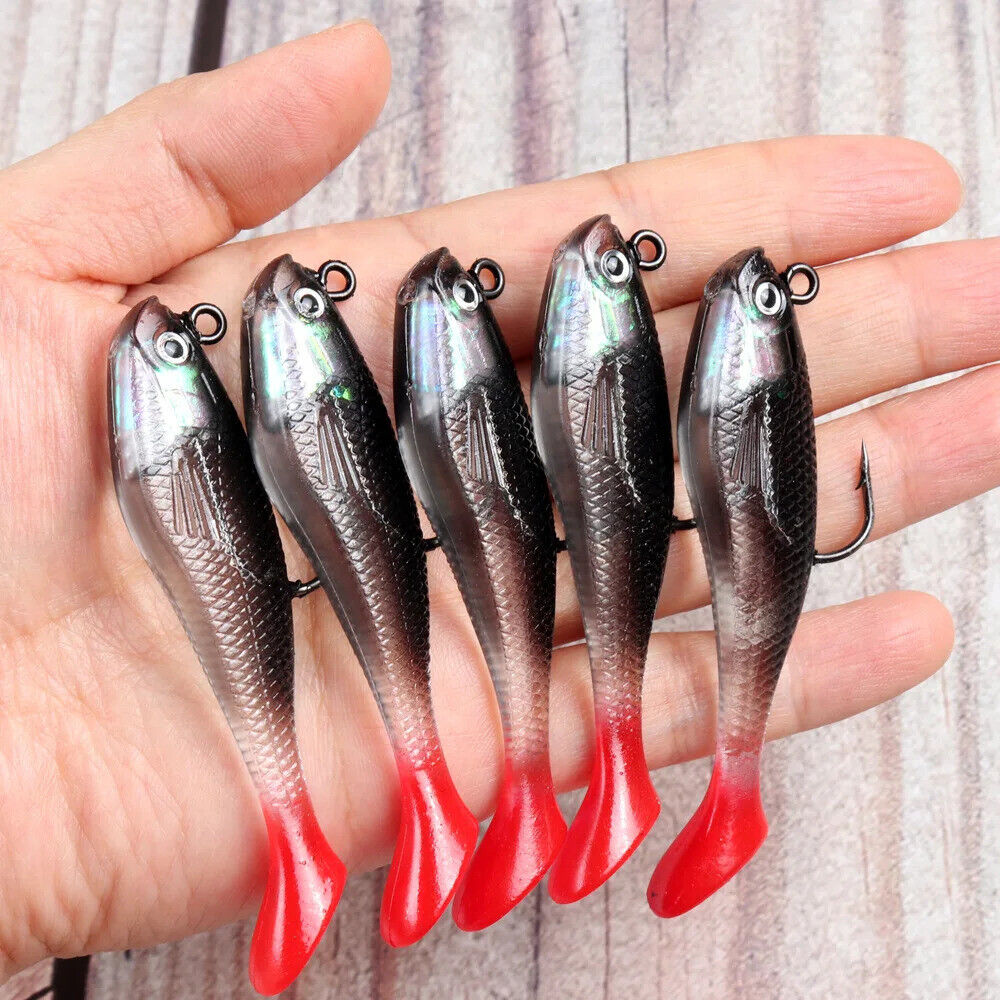 5 x SOFT RED TAIL FISHING LURES SET 8cm