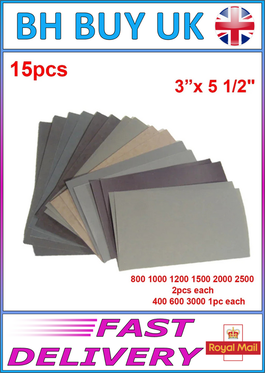 15 x SANDPAPER SET 400 600 800 1000 1500 2000 2500 3000 GRIT WET & DRY SANDING