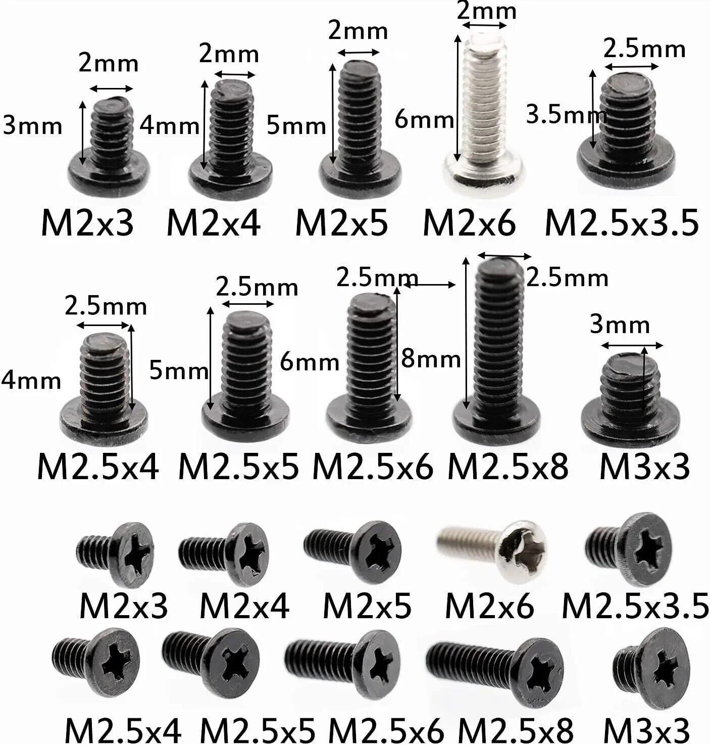 500 x LAPTOP SCREW SET, MINI SCREWS, M2 M2.5 M3, BLACK SILVER