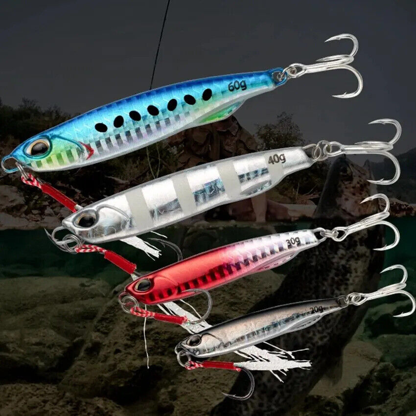 4 x METAL FISHING LURES SET JIGS 20g 30g 40g 60g LURE JIG SPOON SEA BASS